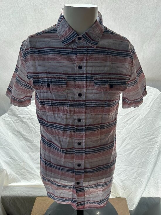 Forever 21 Other - Forever 21 Men's Pink White Blue Striped SS Button Front Shirt Medium Cotton Fit